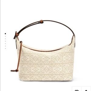 Loewe Cubi bag Anagram Jacquard and Calfskin Tan/Ecru Medium